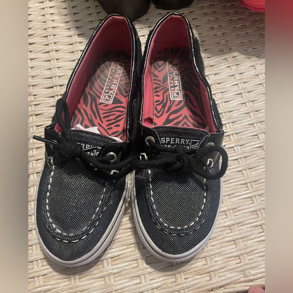 Sperry Top-Sider Biscayne Girls Yth Sz 3 Charcoal Sparkle Slip On Boat Shoes 👩‍🎤